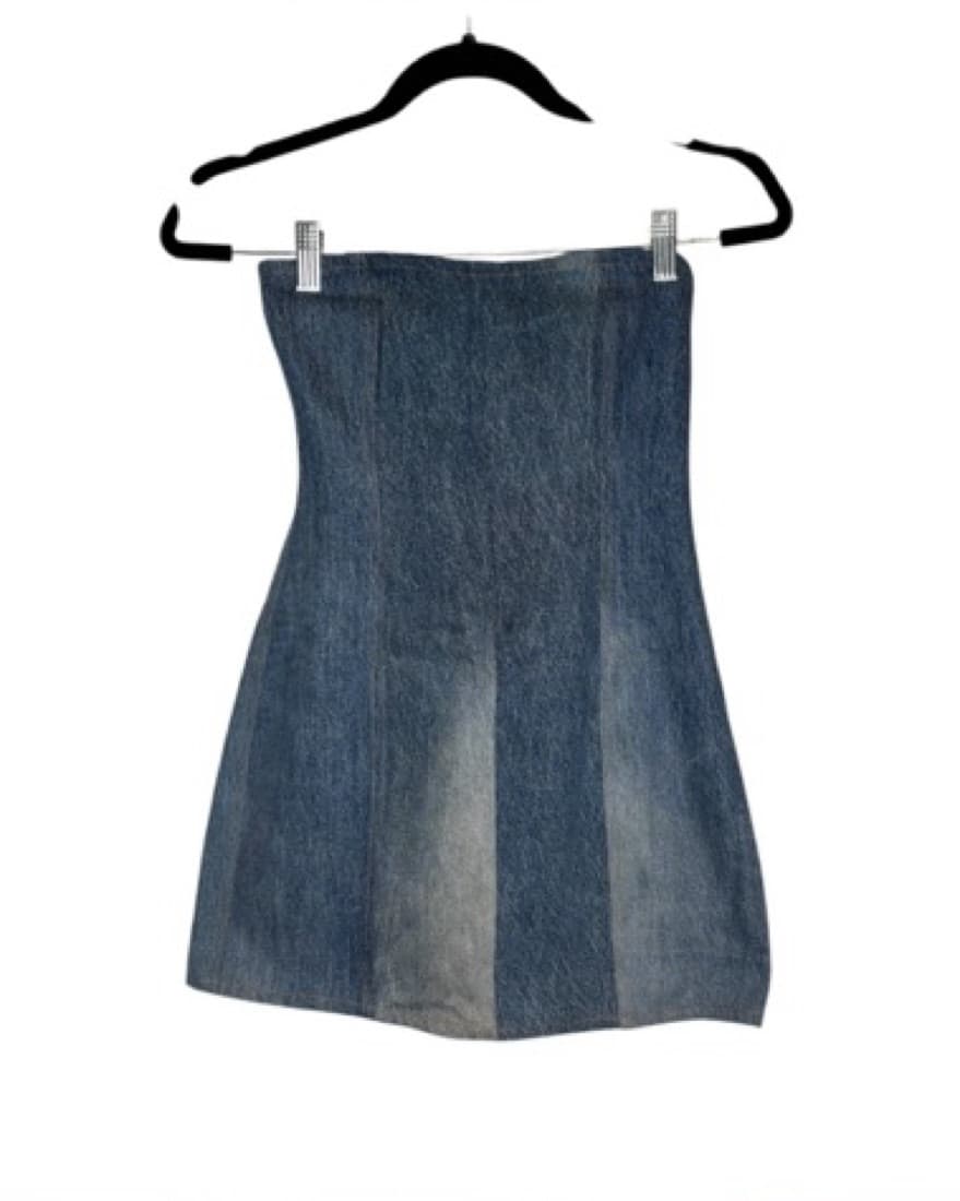 EB DENIM Strapless Lace-up Denim Mini Dr - Image 2