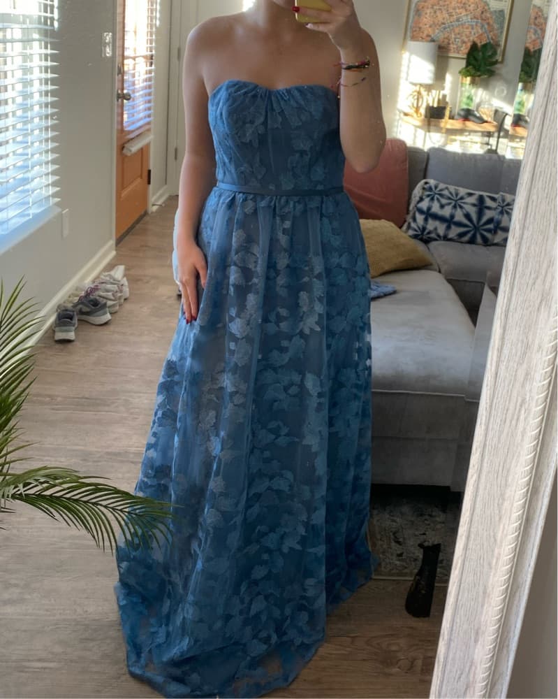 Oleg Cassini Blue Embroidered Gown - Image 1