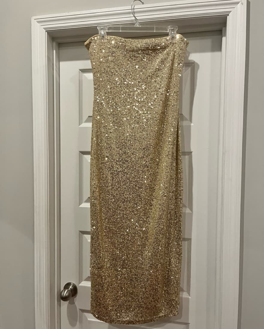 Sparkling Gold Sequin Midi Dress - Image 1