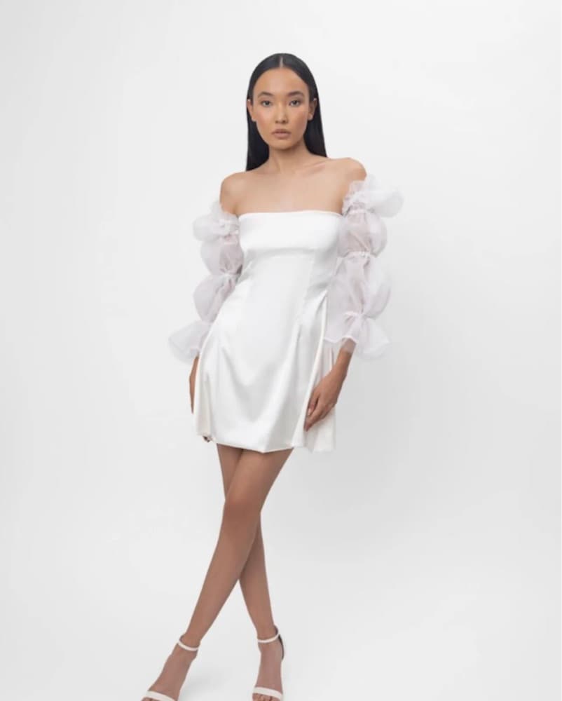 Lurelly White Puff Sleeve Silk Mini - Image 1