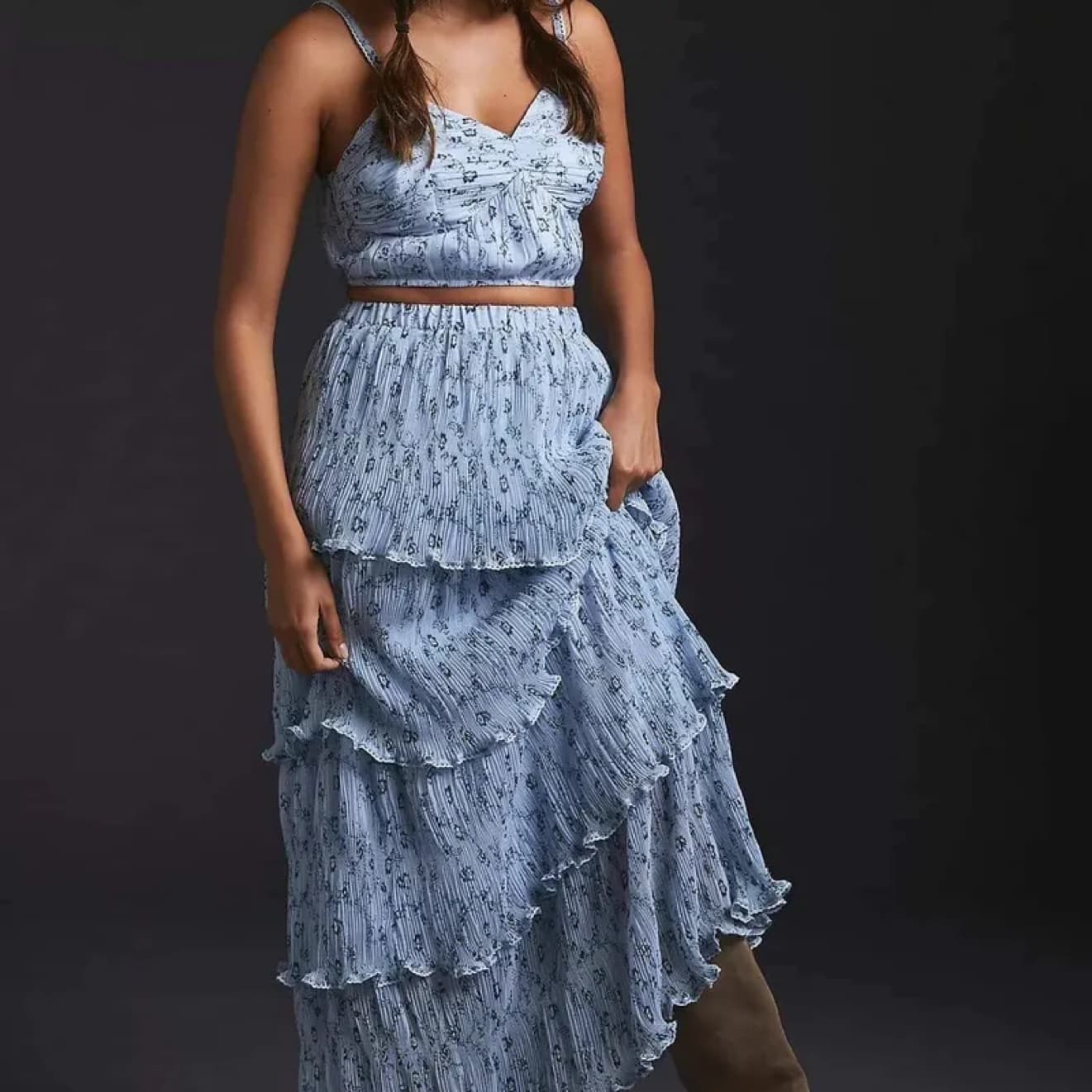 Blue Tiered Skirt Set Anthropologie - Image 4