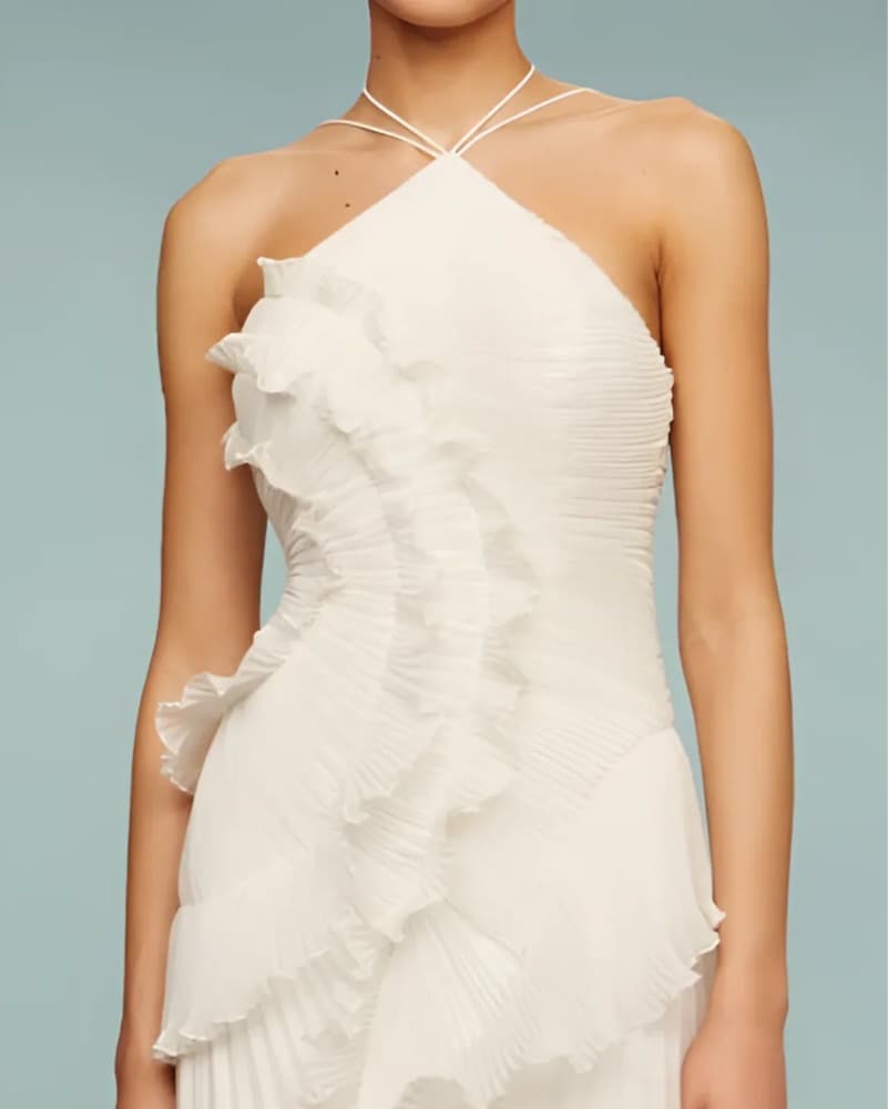 Pleated Frill Halter Neck Maxi Dress - Image 4