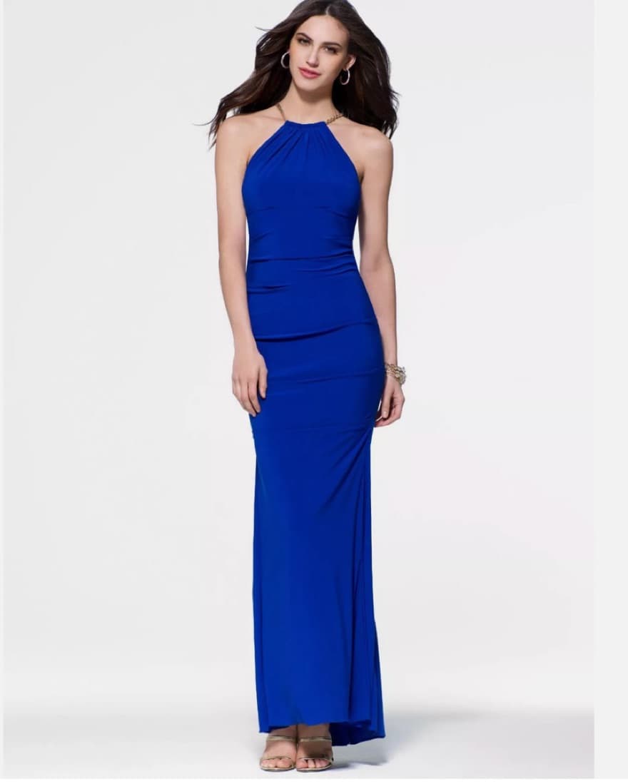 Cache Blue Gold Chain Halter Gown - Image 2