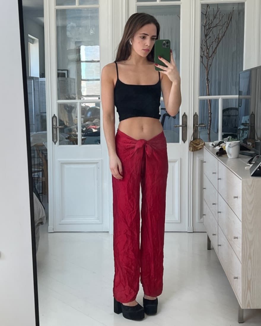 Pure Silk Red Pants - Image 5