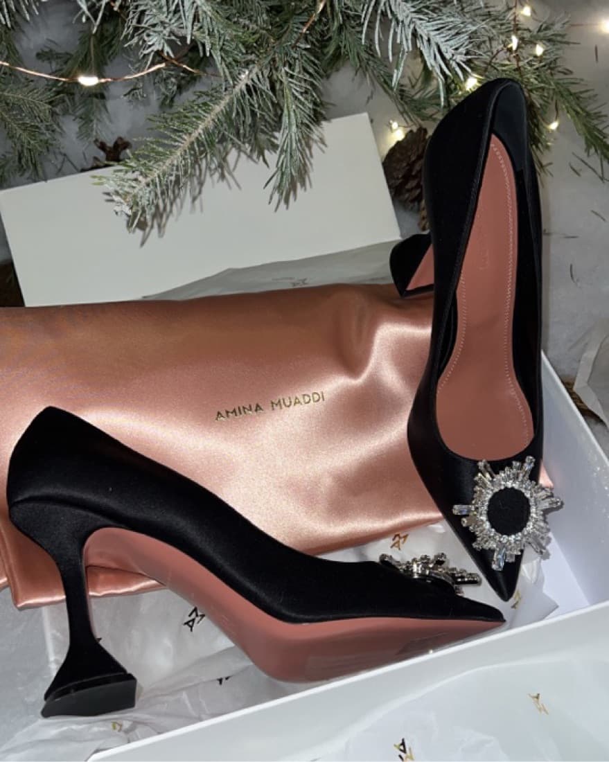 Amina Muaddi Blacl Satin Begum Pumps - Image 4