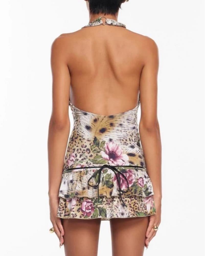 Chic Floral Leopard Print Mini Dress - Image 2