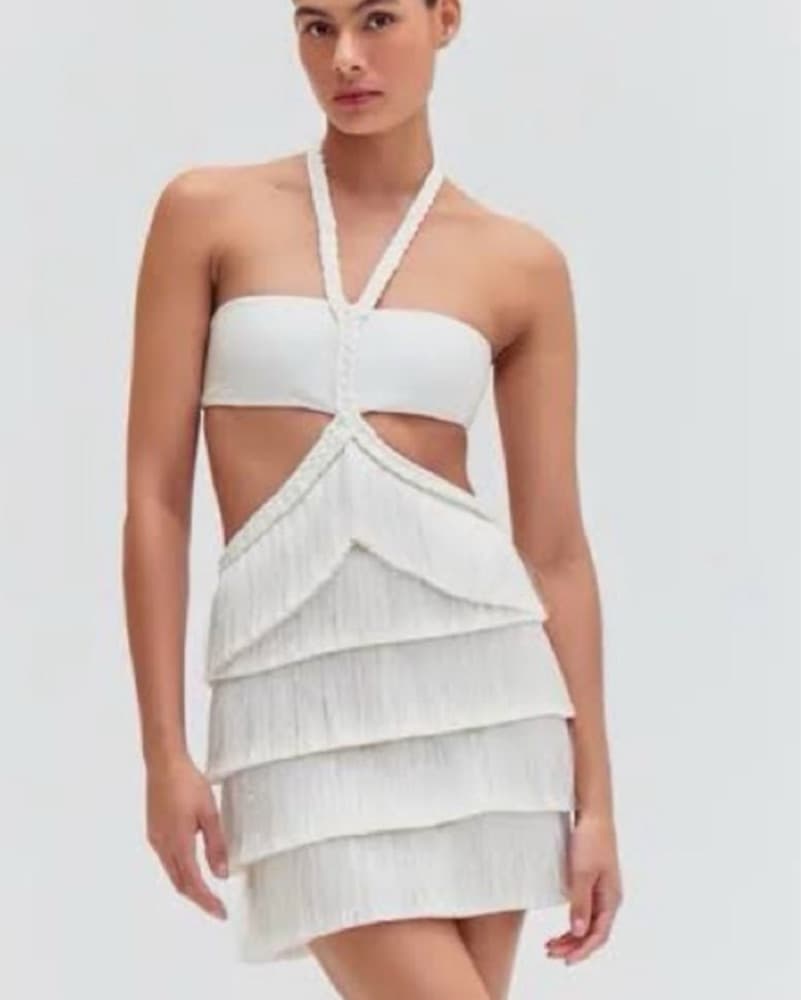 Patbo Camila Coelho White Fringe Dress S - Image 1