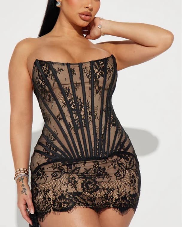 Black Lace Mini Dress - Image 2