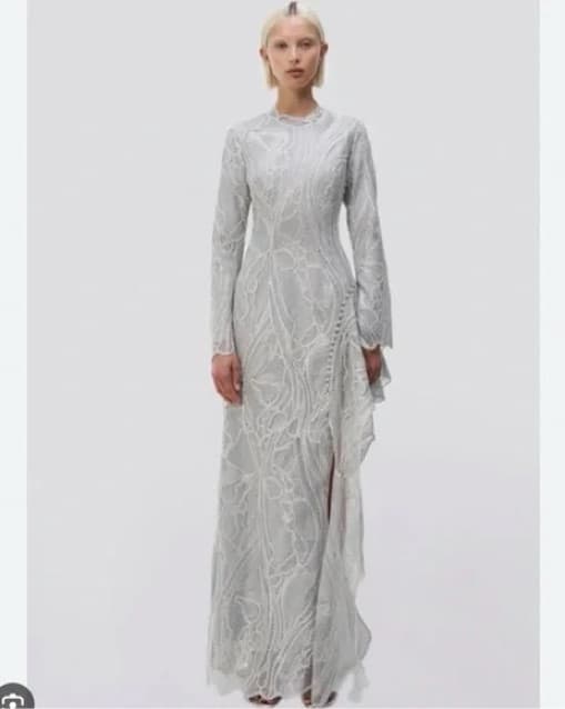 Silver Lace Long Sleeve Maxi Dress - Image 1