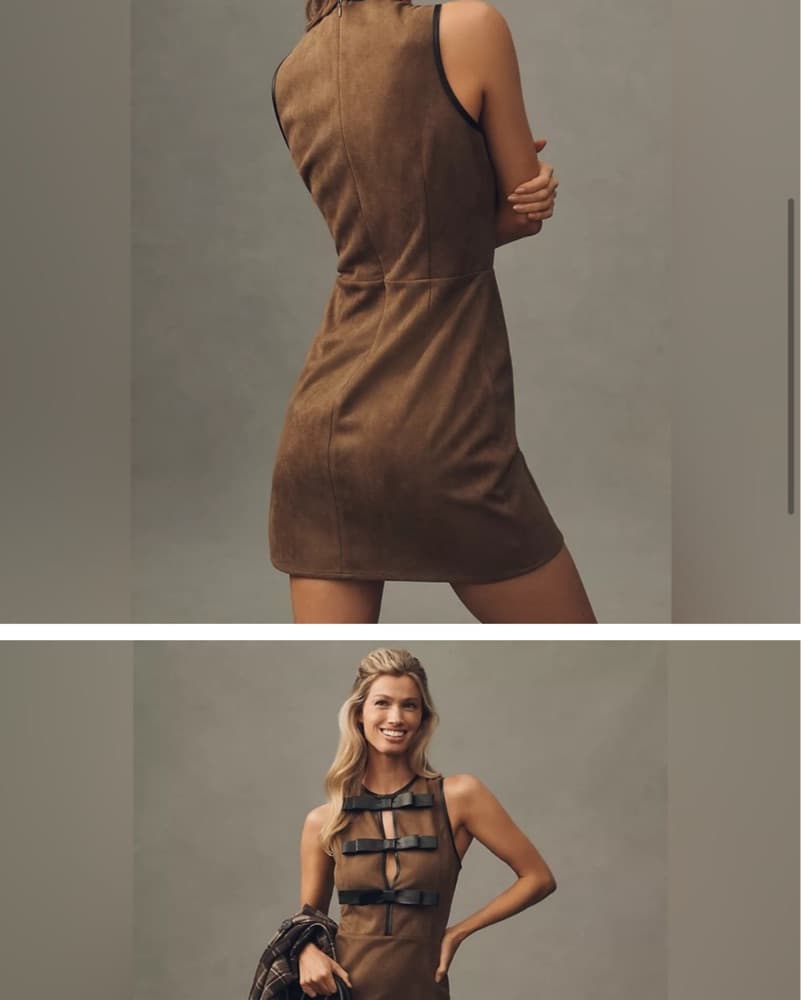 Brown Suede Anthropologie Dress with Bow - Image 2
