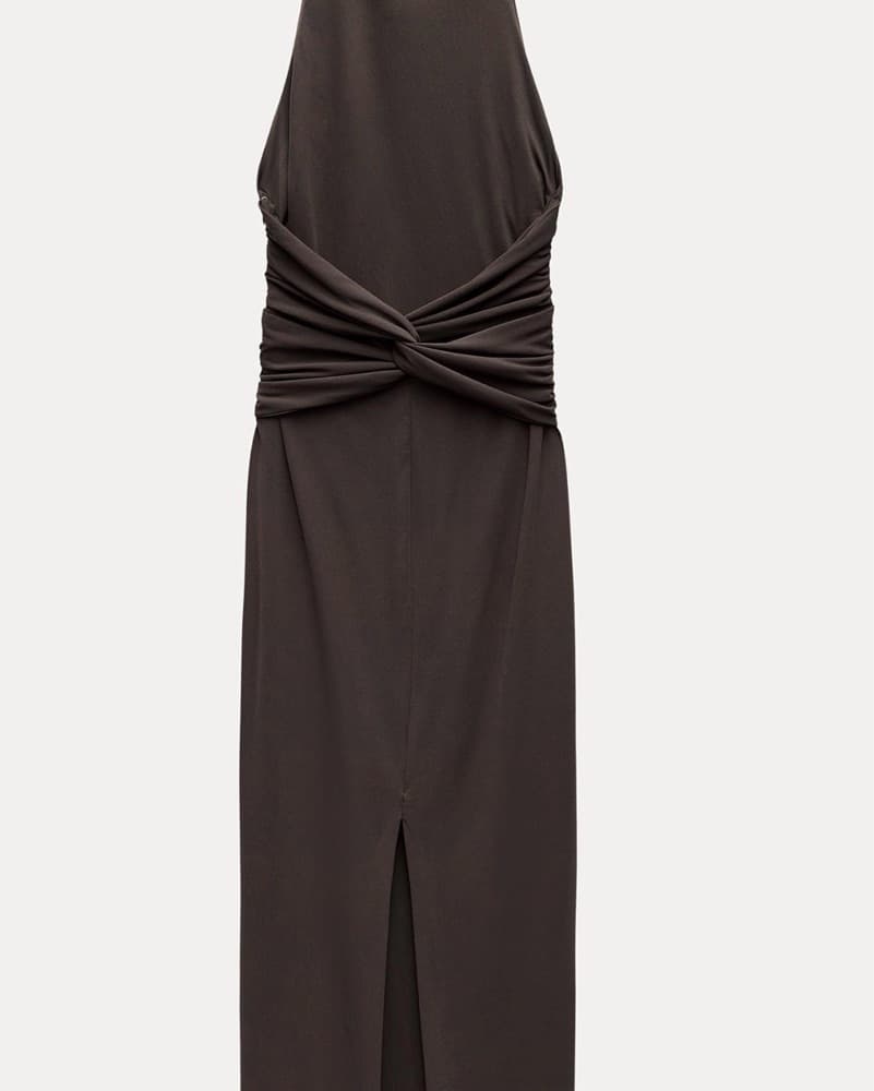 Zara Open Back Halter Dress Dark Brown - Image 2