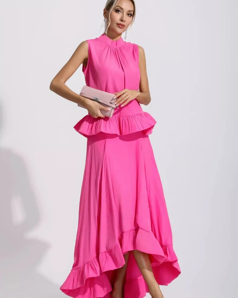 Vibrant Fuchsia Tiered Maxi Dress - Image 2