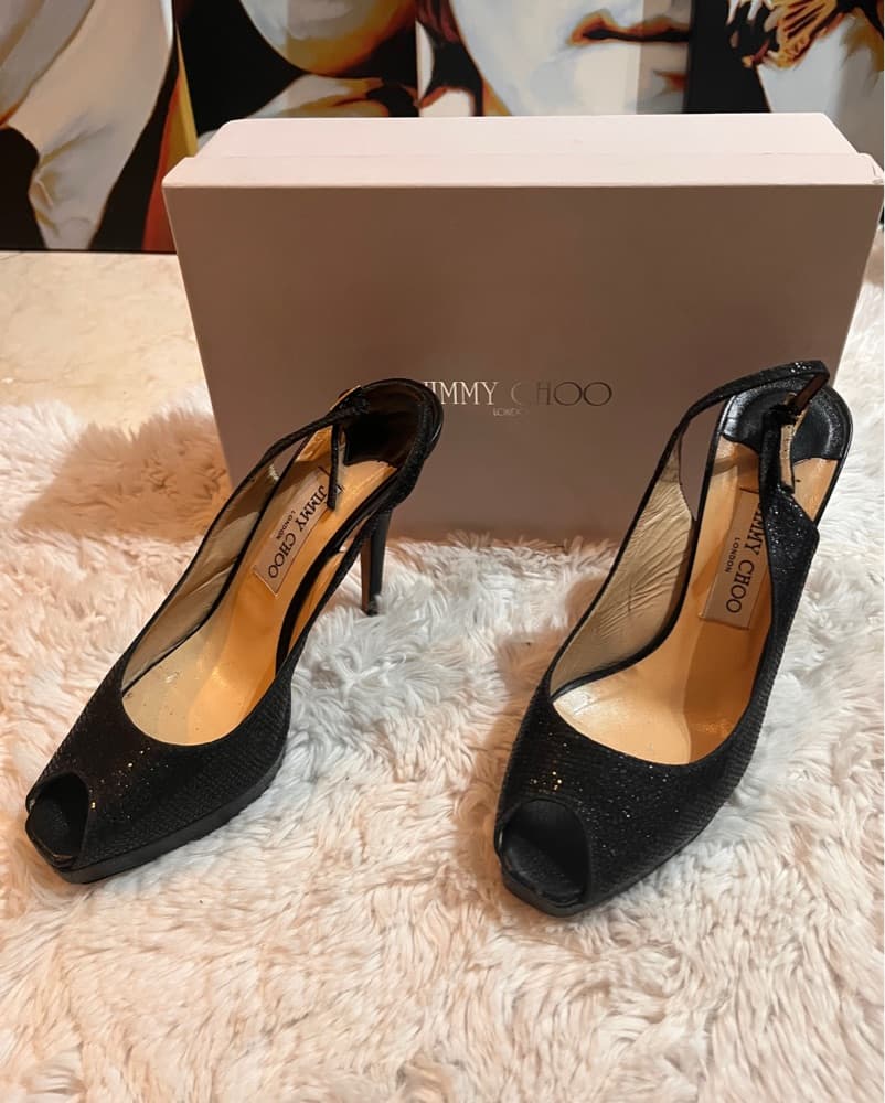 Sparkling Black Jimmy Choo Heels 38.5 - Image 1