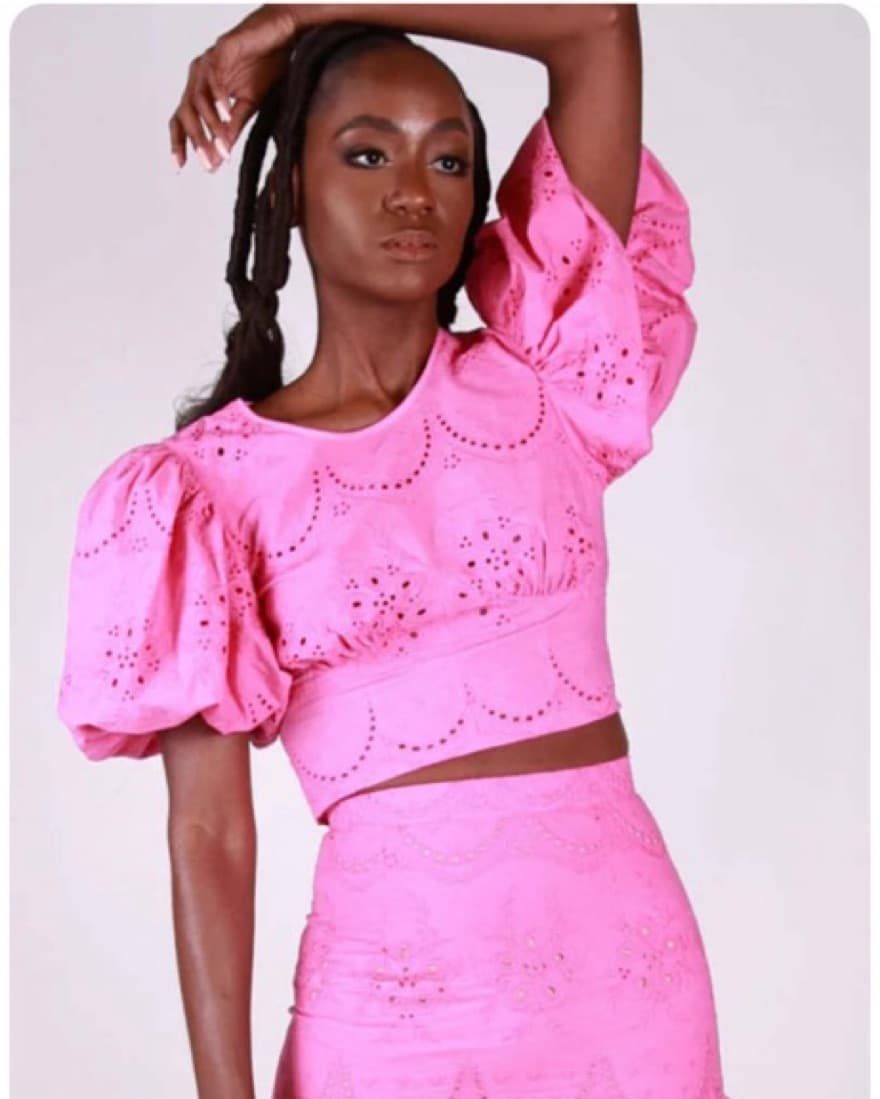Saks Fifth Ave Puff Sleeve Eyelet Blouse - Image 1