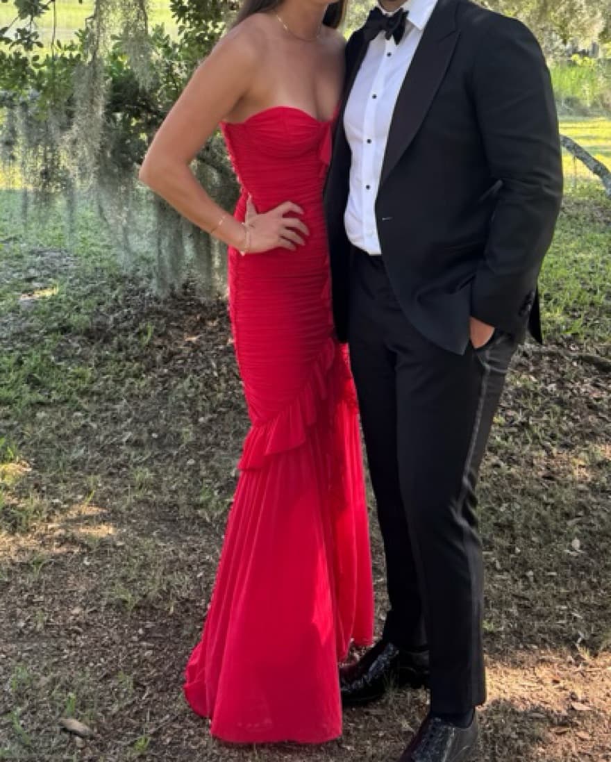 Red Revolve Black Tie Wedding Dress - Image 5
