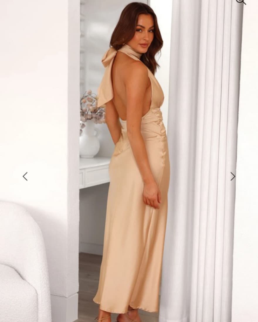 Champage Halter Satin Maxi Dress - Image 2