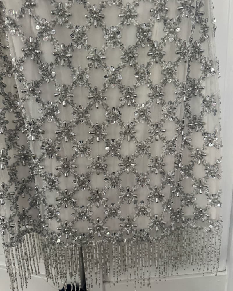 White And Silver Beaded Dress - Image 3