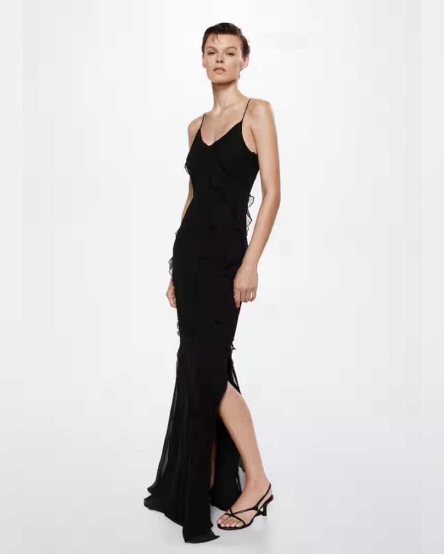 Mango Black ruffle maxi dress - Image 1