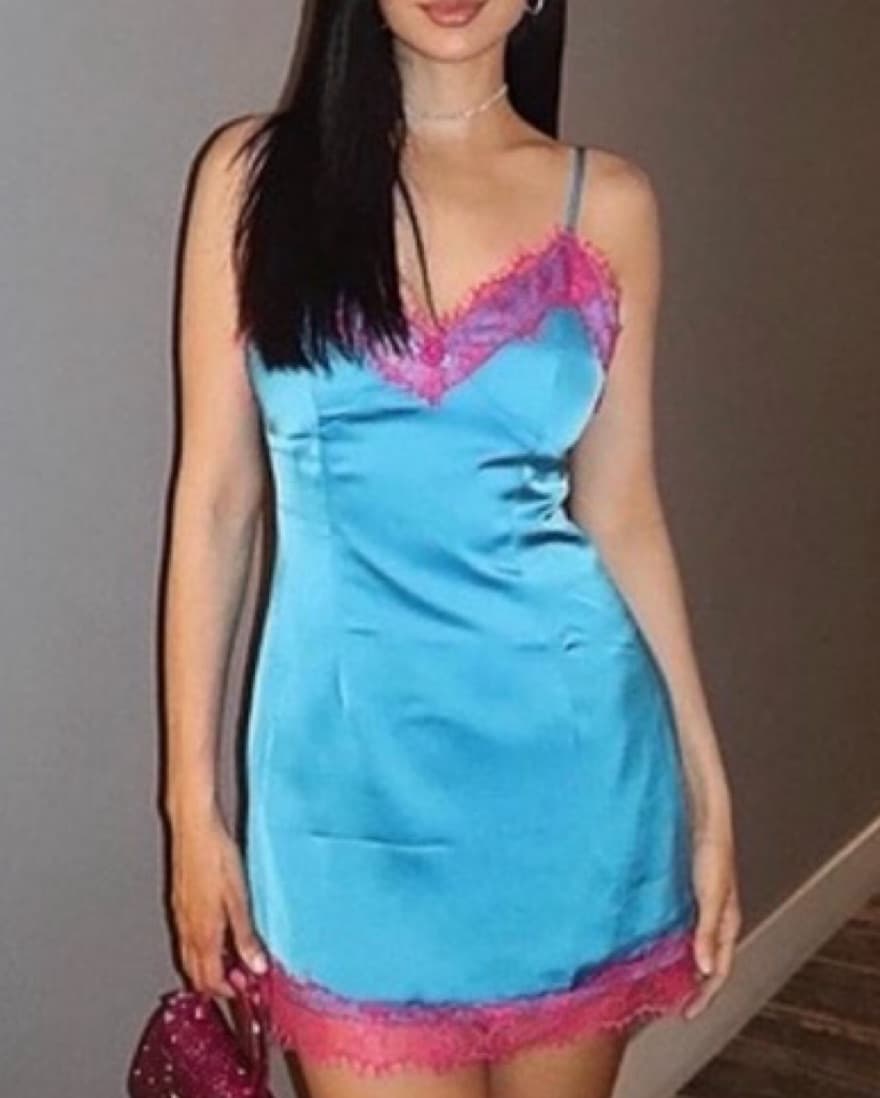 Revolve Superdown Blue &Pink Satin Dress - Image 3