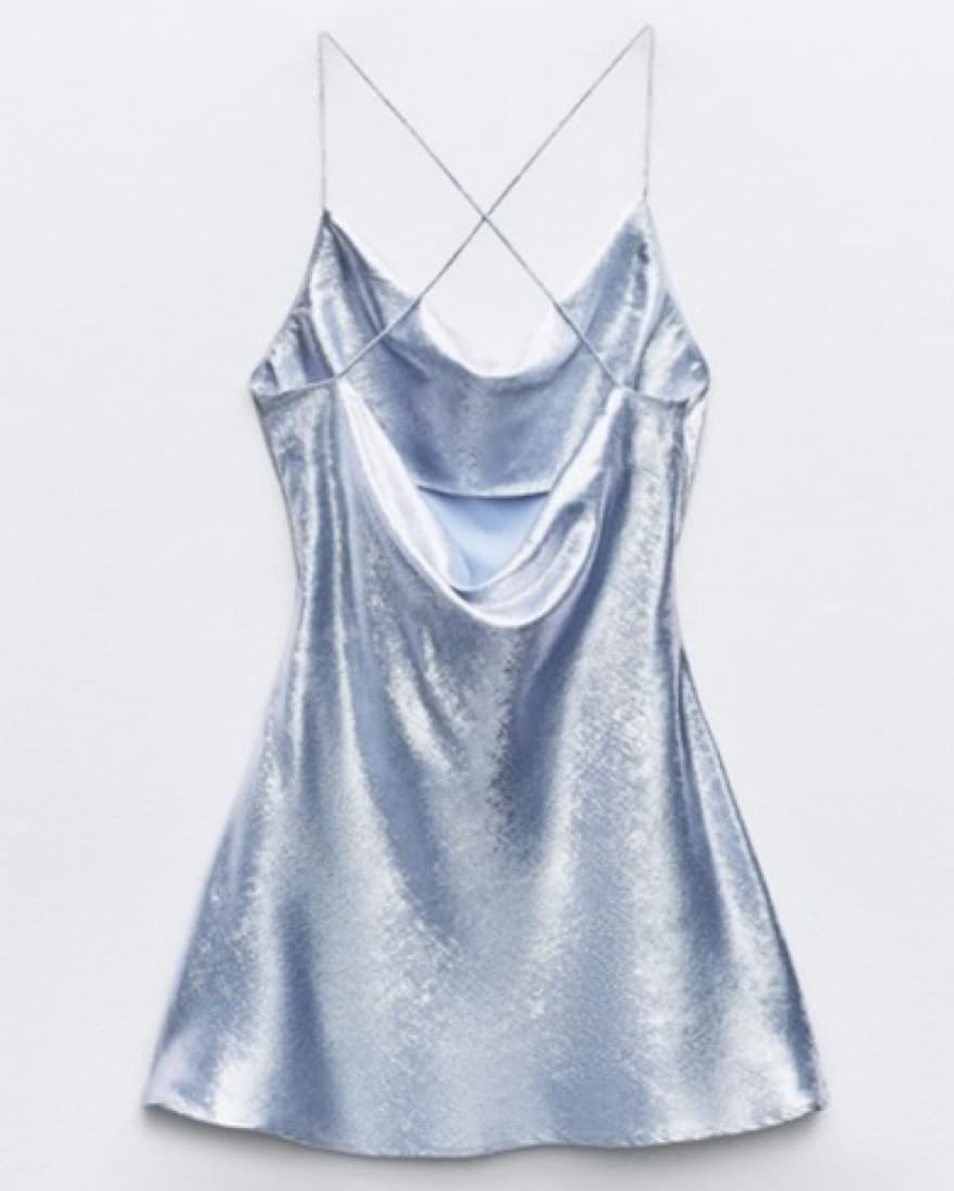 Zara Blue/Silver Foil Mini Dress - Image 3