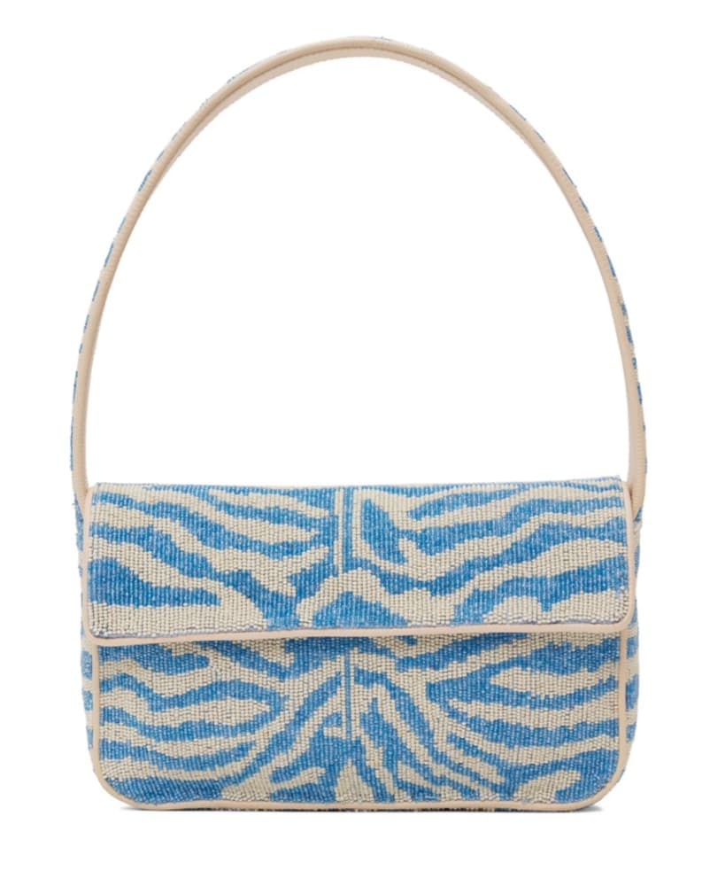 STAUD Off-White & Blue Tommy Beaded Bag - Image 1