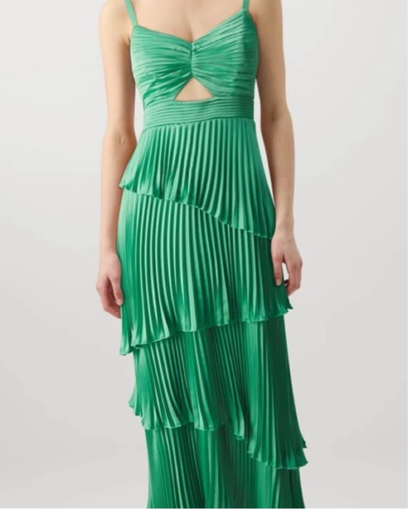 Emerald Green Pleated Ruffle Maxi Dress - Image 1