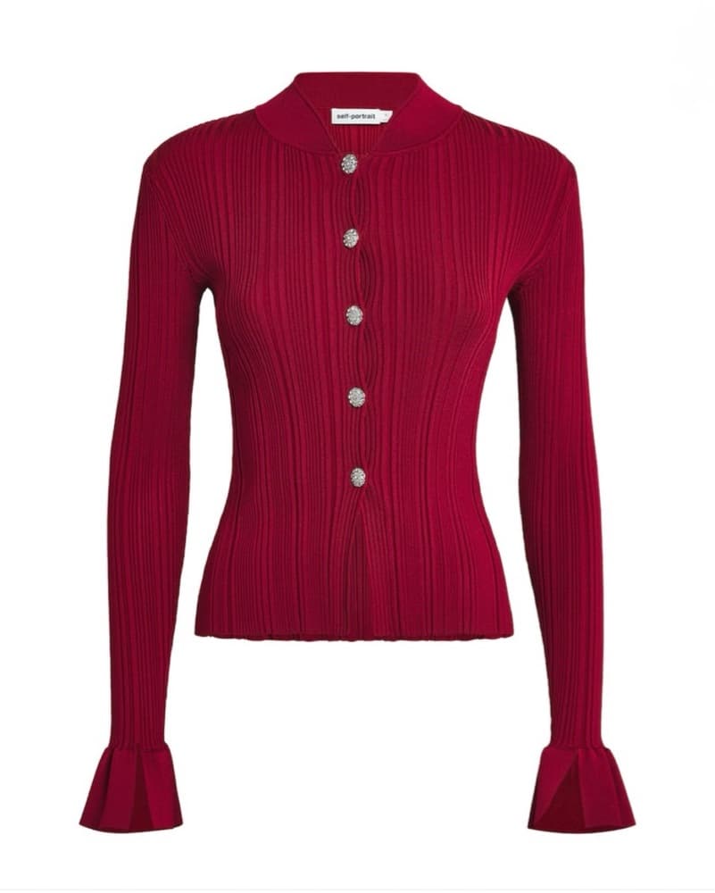 Self Portrait Red Knit Cardigan - Image 1