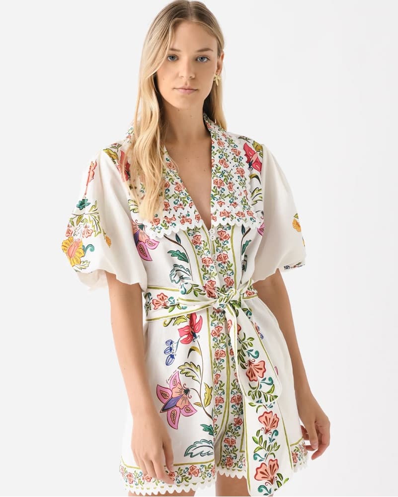 Farm Rio Off-White Floral Insects Romper - Image 2