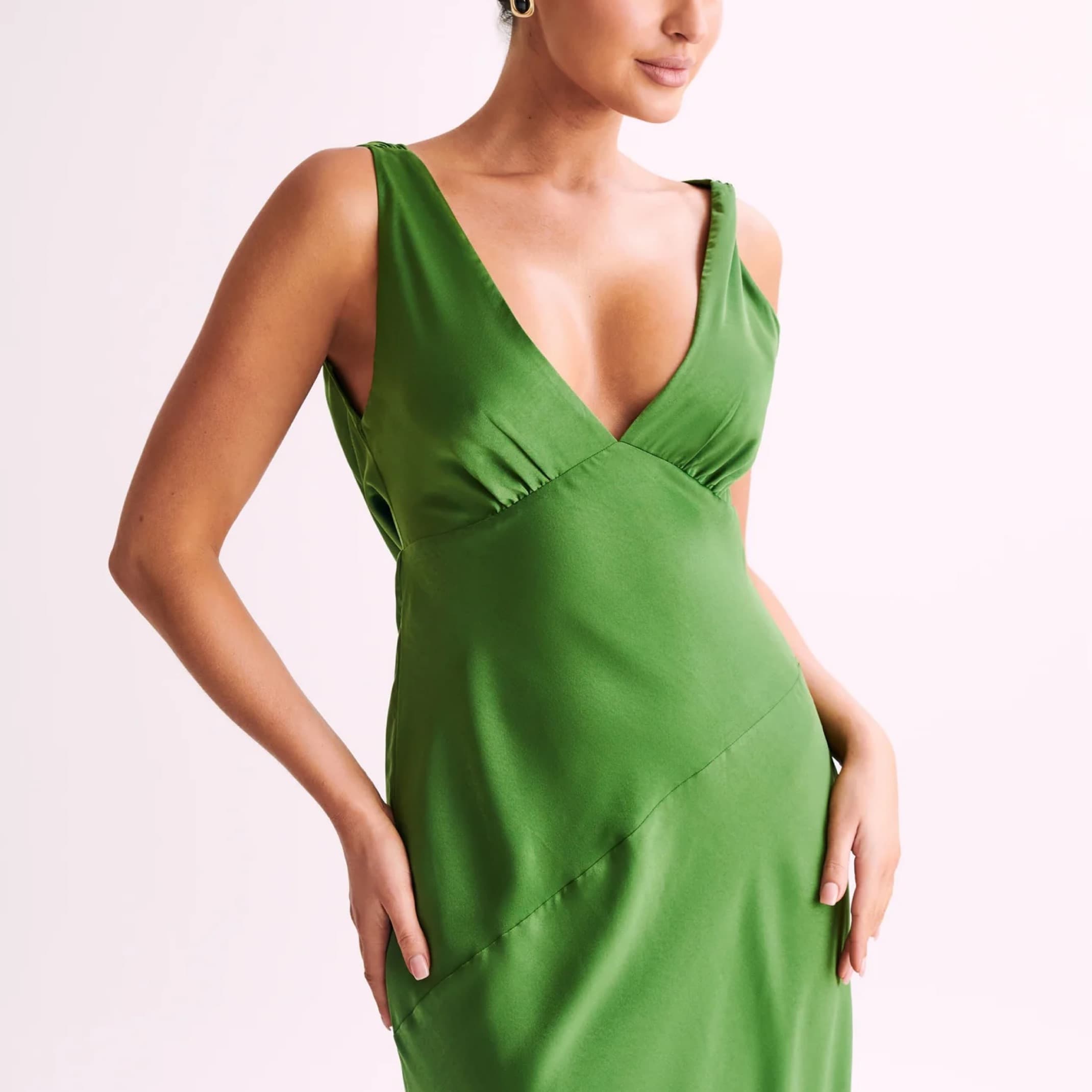 Petite  Meshki Satin Dress Back Cowl Emerald Green - Image 5