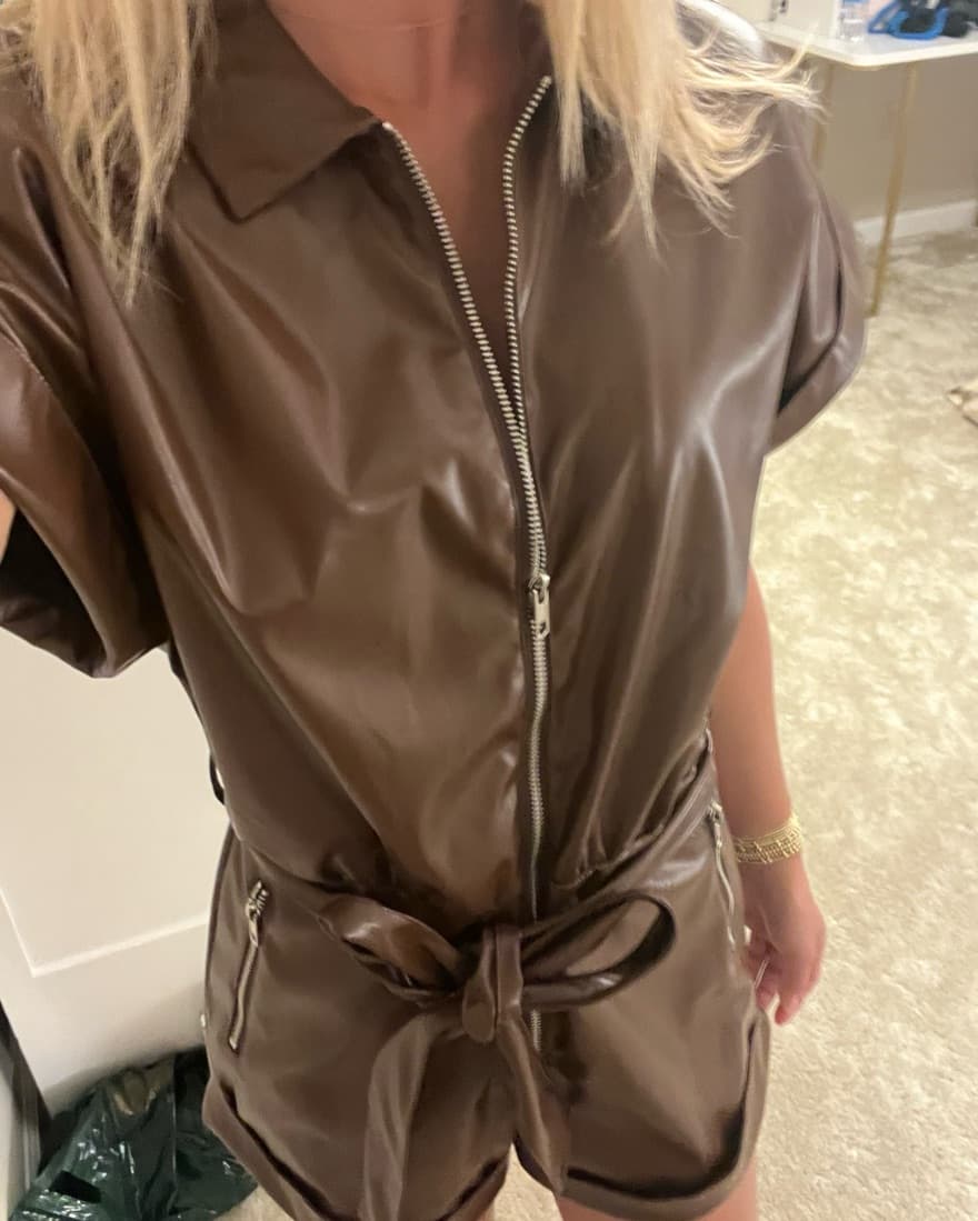 Brown Leather/pleather Romper - Image 1