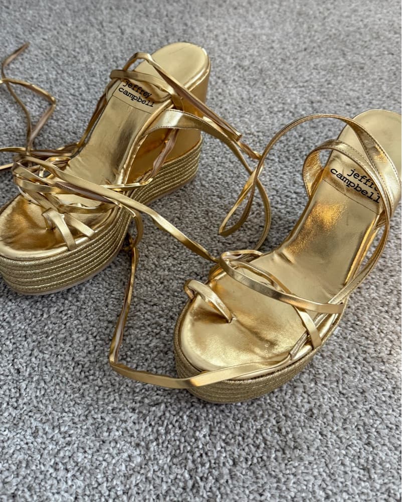 Glamorous Gold Metallic Platform Wedges - Image 2