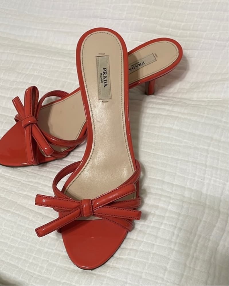 Prada Vintage Red/Orange Bow Heels - Image 1