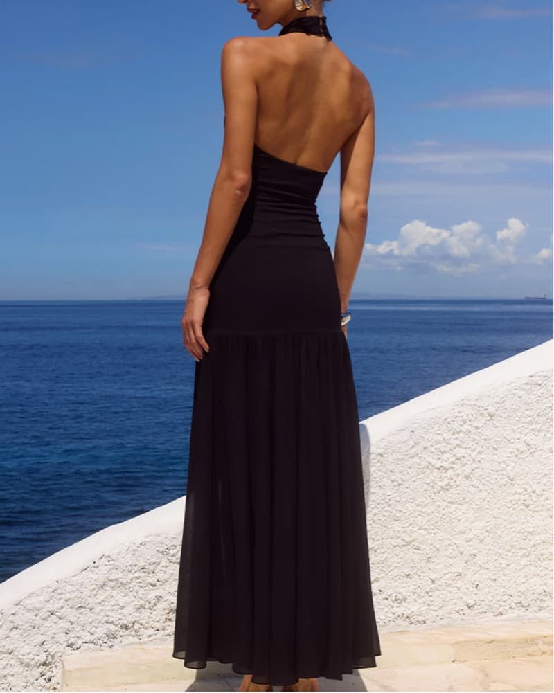 Elegant Black Halter Maxi Dress - Image 2