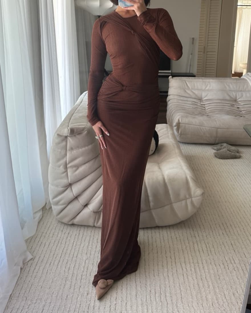 Brown Sheer Revolve Maxi Dress - Image 2