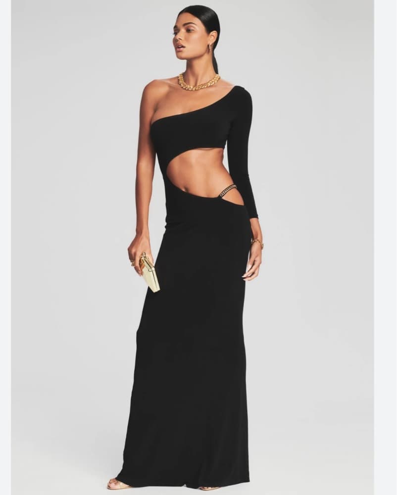 Black One Shoulder Cutout Gown - Image 1
