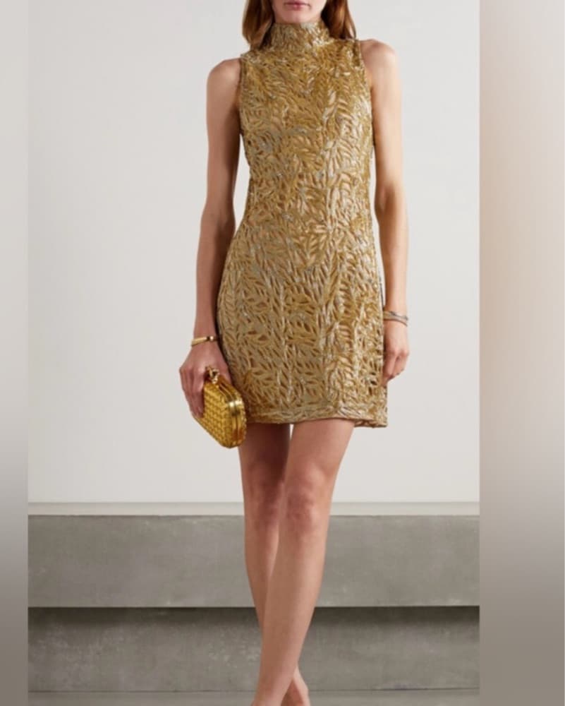 Reem Acra Gold Sequin Mini Dress - Image 1