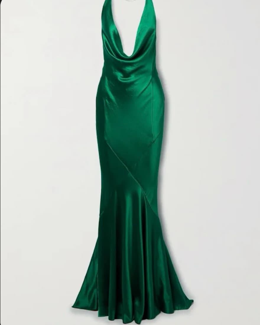 Retrofete Green Eve Crystal Satin Gown - Image 3
