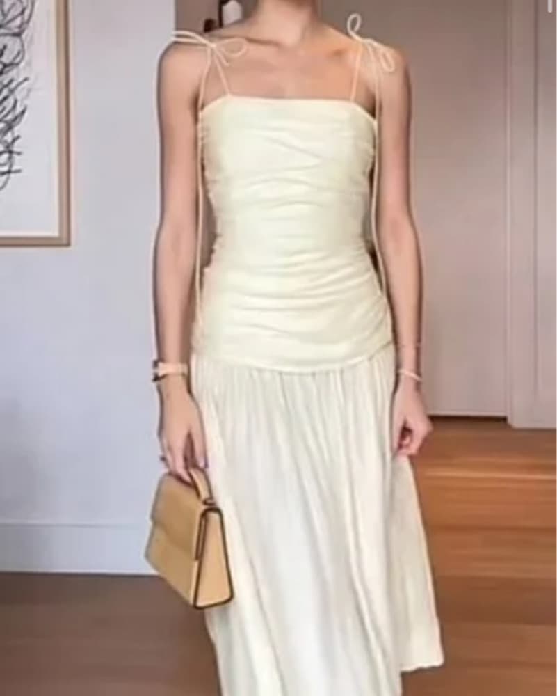 Elegant Cream Drop Waist Midi Dress - Image 1