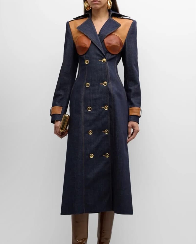 Sergio Hudson Denim Leather Bustier Midi - Image 1