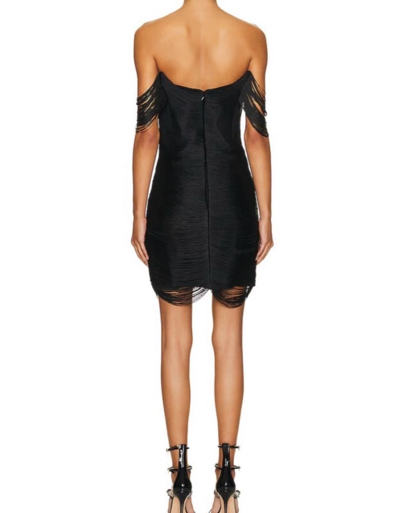 Tassled Black Off-Shoulder Mini Dress - Image 3