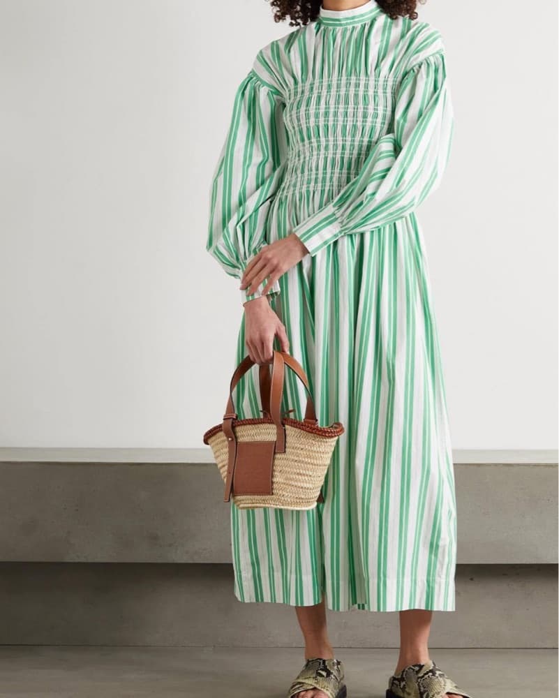 Ganni Green Striped Midi Dress - Image 3