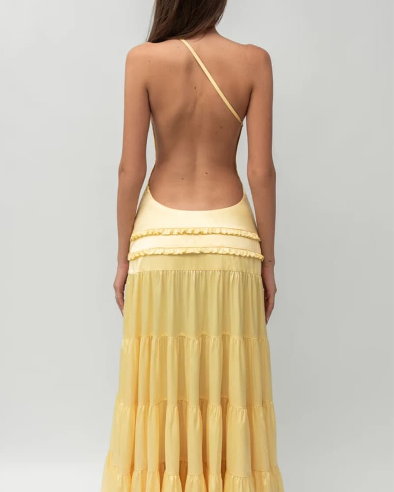 Revolve Yellow One-Shoulder Ruffle Dress - Image 2