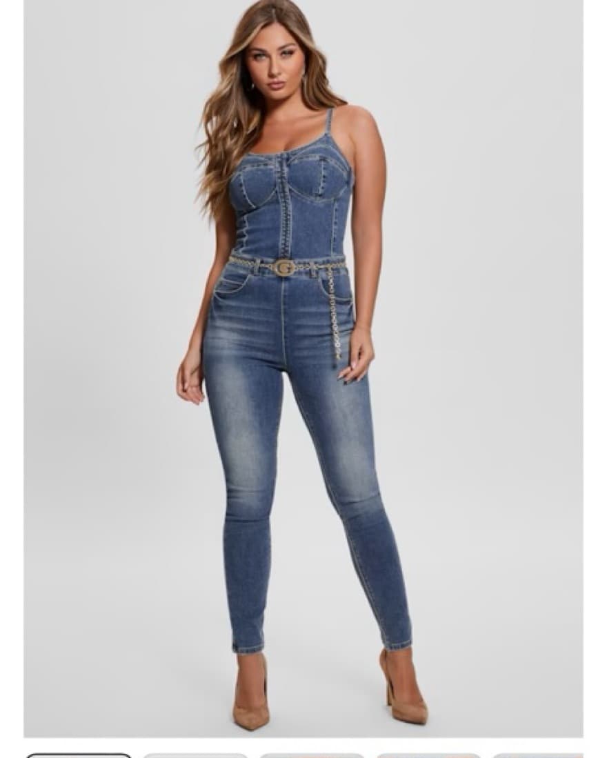 GUESS Chain G-Belt Denim Jumpsuit - Image 1