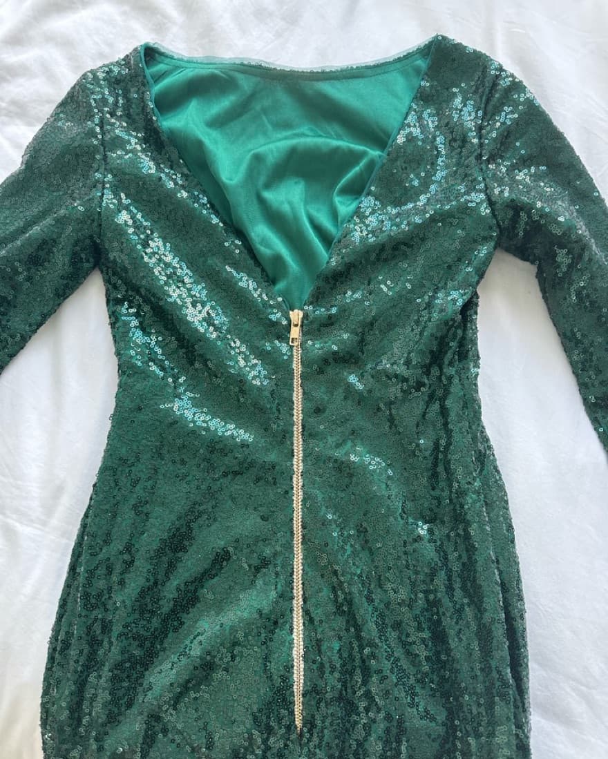 Sequin Embellished Emerald Gown  - Image 4