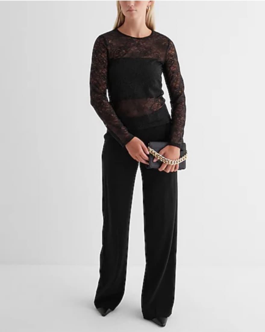 Express Fitted Lace Long Crew Neck Tee - Image 3