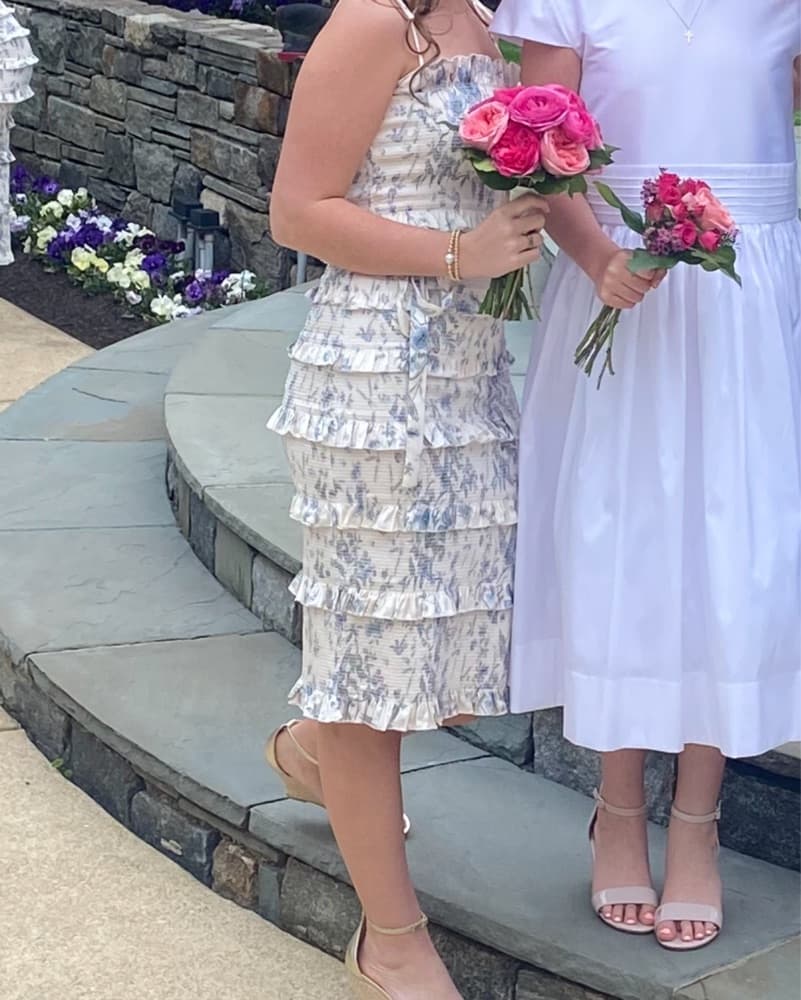 Lily Midi Dress In White And Blue - Image 1