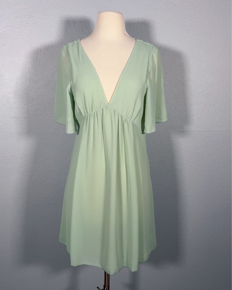 H&M XS Green Chiffon Mini Dress - Image 1