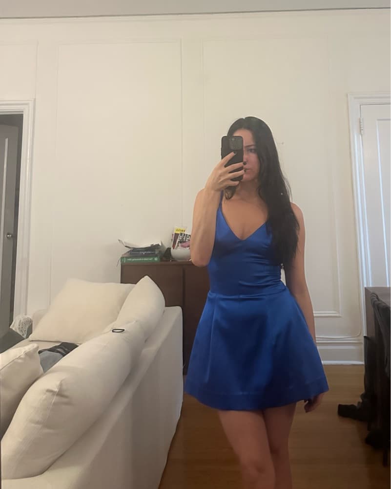 Blue Satin Mini Dress - Image 2