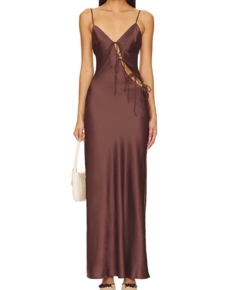 Brown Revolve Silk Wedding Guest Dress - Image 1