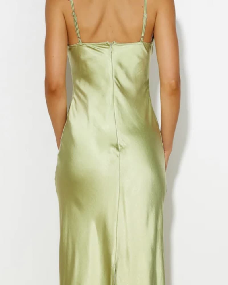 Elegant Green Floral Satin Gown - Image 3